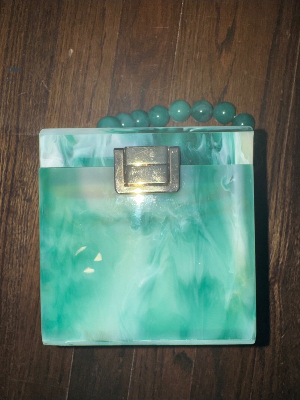 Acrylic Marbleized Clutch in Seafoam Green